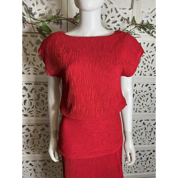 Vintage Roberta California Women’s Red Plisse Formal Dress Size 10 - Picture 3 of 11